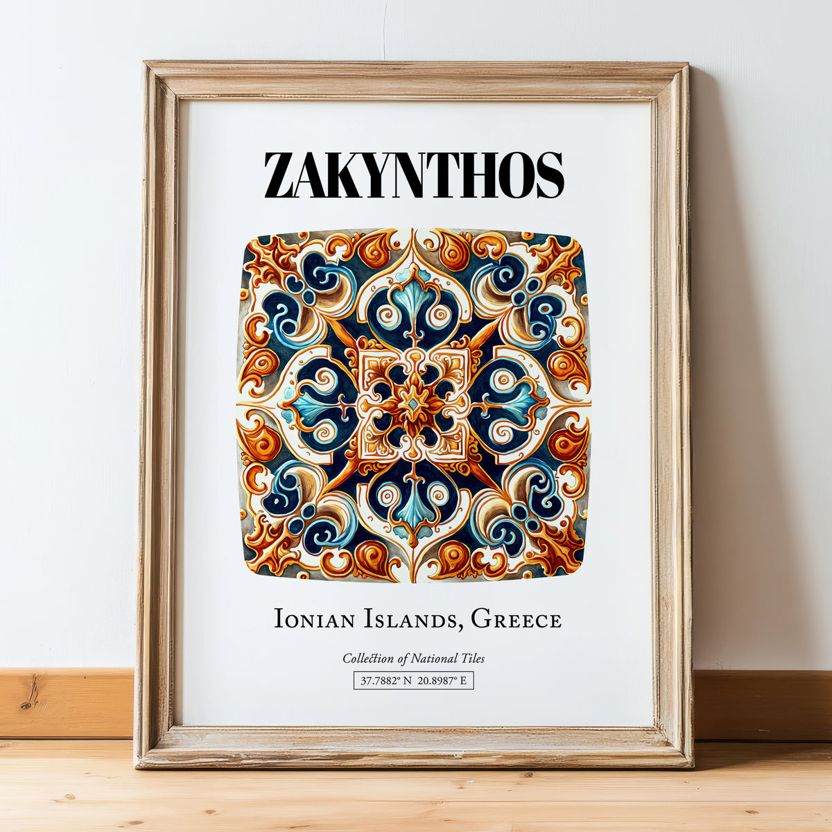 Zakynthos, Greece – Travel Wall Art, in wooden frame leaning on the floor