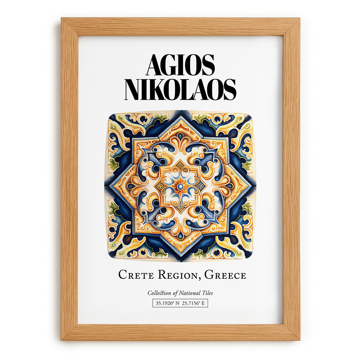 Agios Nikolaos, Greece – Travel Print, set in oak frame