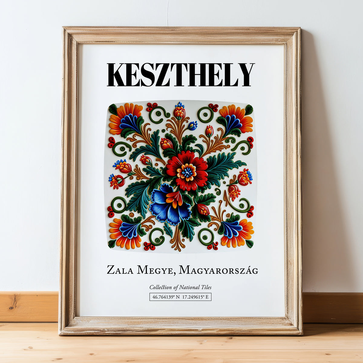 Keszthely, Hungary – Away From Home Poster, in wooden frame leaning on the floor