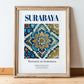 Surabaya, Indonesia – Travel Poster, in wooden frame leaning on the floor
