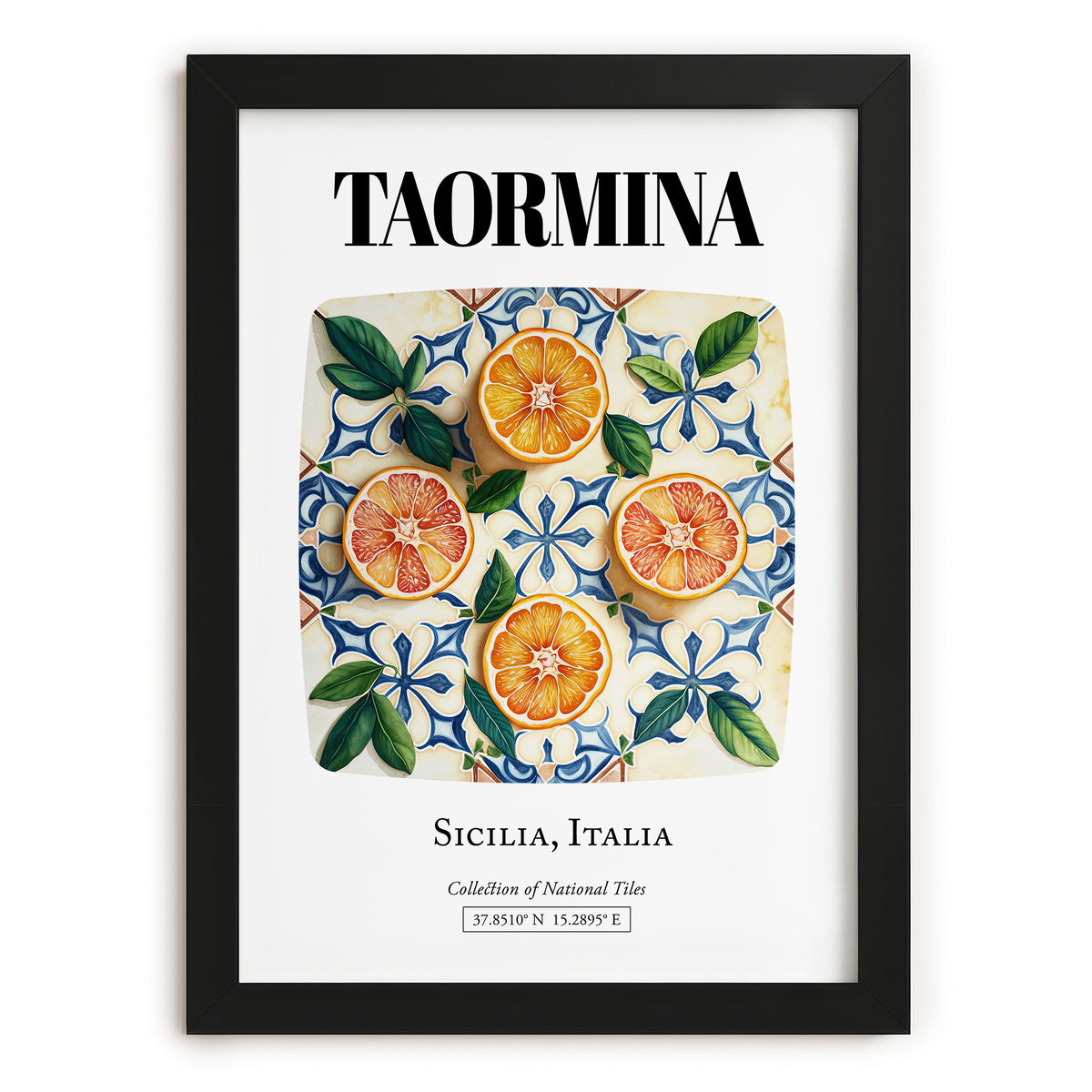 Taormina, Italy – Illustrated Travel Poster, in sleek black frame