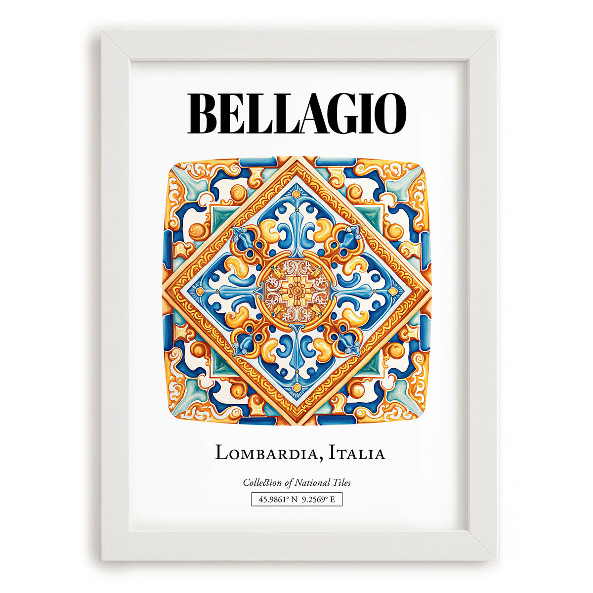 Bellagio, Italy – Vintage Travel Poster, placed in minimal white frame