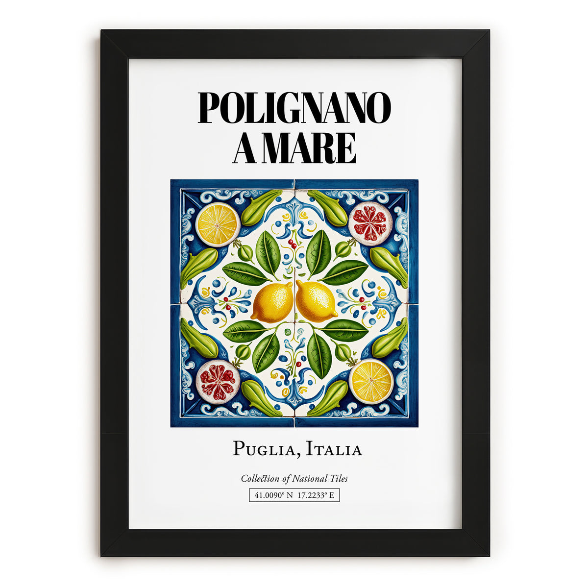 Polignano A Mare, Italy – Illustrated Travel Poster, in sleek black frame