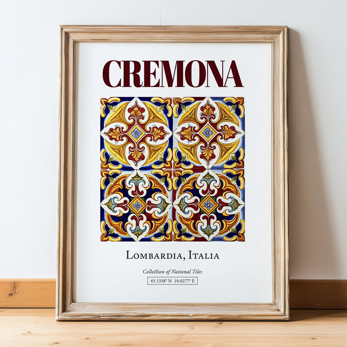 Cremona, Italy – Cityscape Wall Art, in wooden frame leaning on the floor
