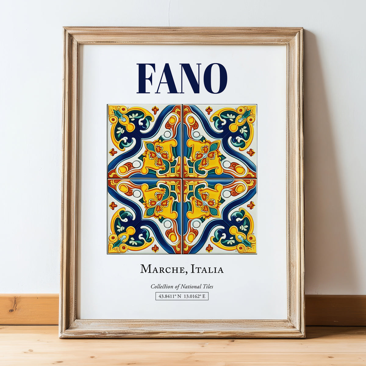 Fano, Italy – Travel Print, in wooden frame leaning on the floor
