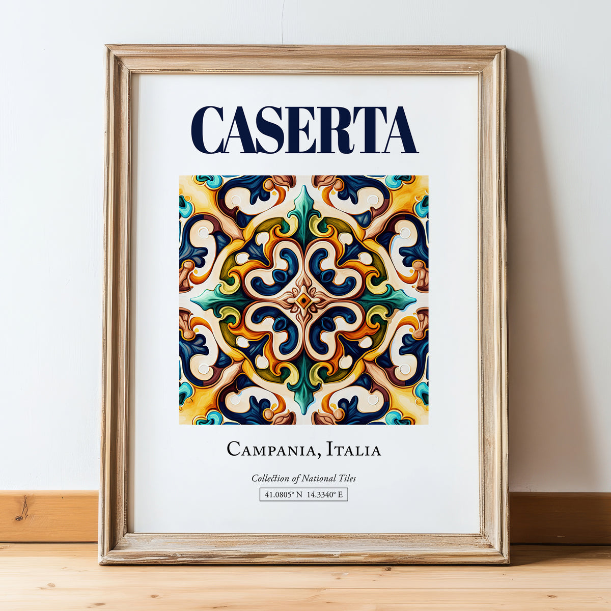 Caserta, Italy – Travel Print, in wooden frame leaning on the floor