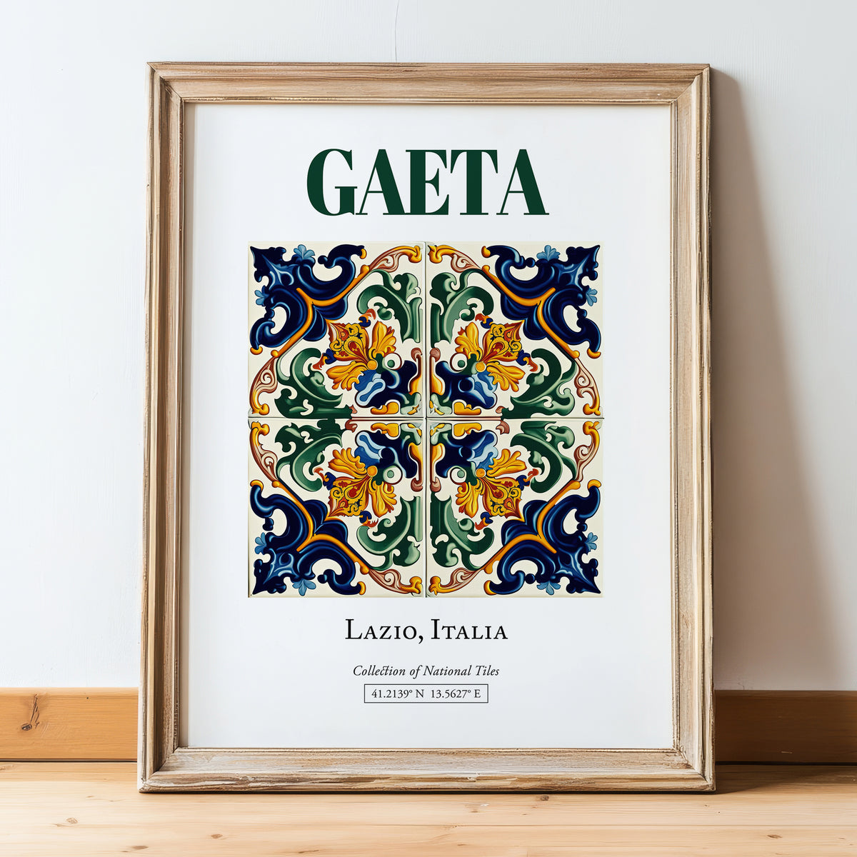 Gaeta, Italy – Vintage Travel Poster, in wooden frame leaning on the floor