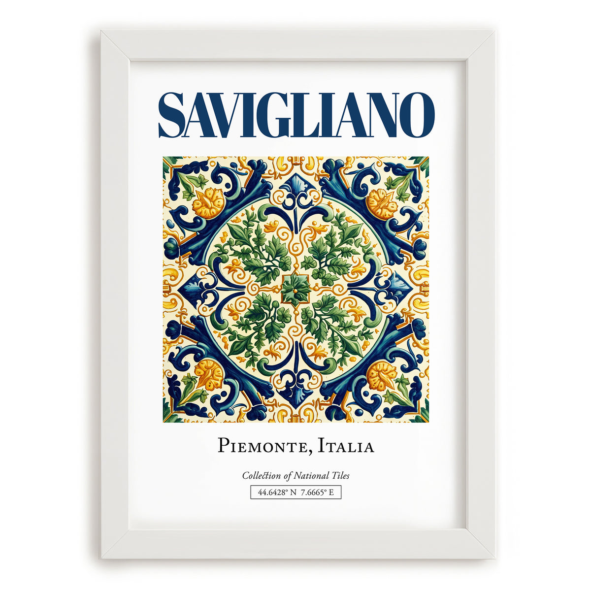 Savigliano, Italy – Travel Print, placed in minimal white frame