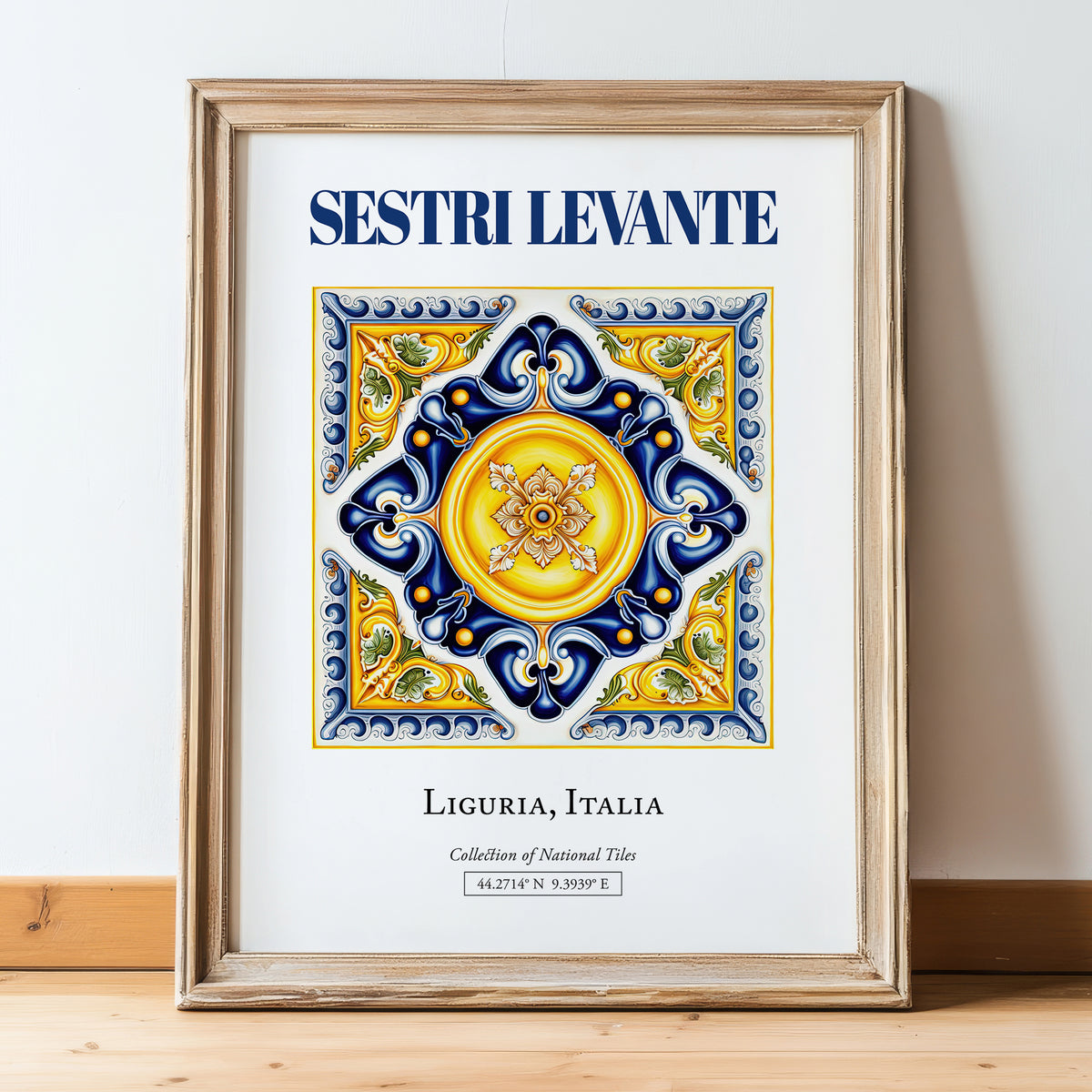 Sestri Levante, Italy – Travel Wall Decor, in wooden frame leaning on the floor
