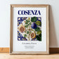 Cosenza, Italy – Travel Poster, in wooden frame leaning on the floor