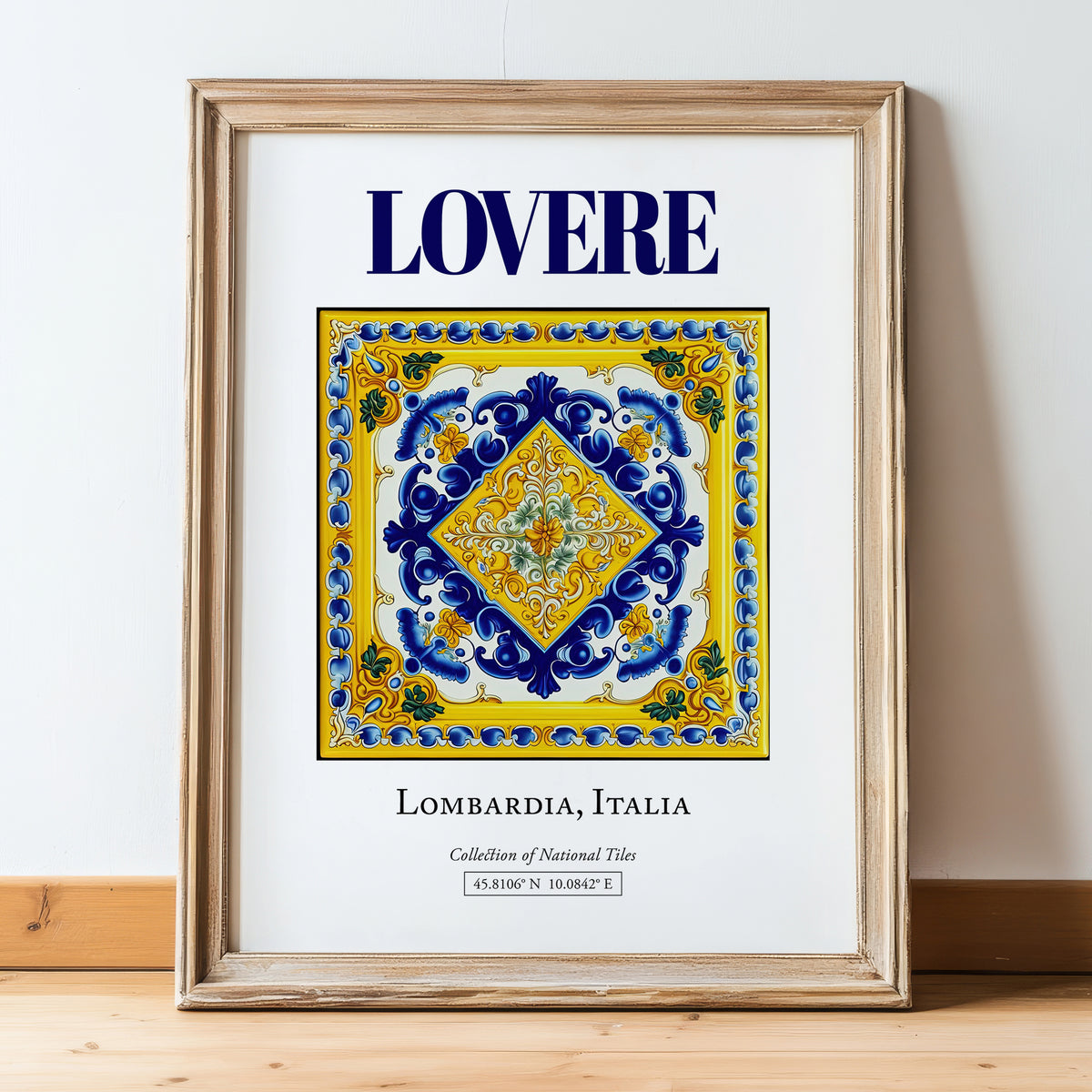 Lovere, Italy – Travel Poster, in wooden frame leaning on the floor