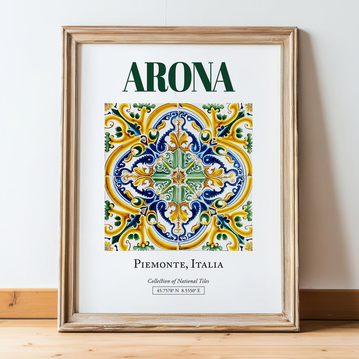 Arona, Italy – Travel Print, in wooden frame leaning on the floor