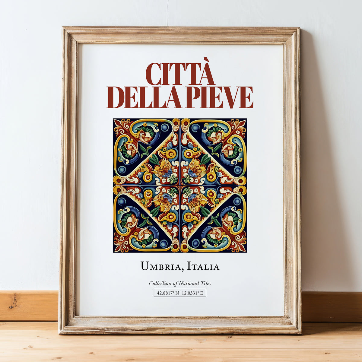 Città della Pieve, Italy – Travel Memories Wall Print, in wooden frame leaning on the floor
