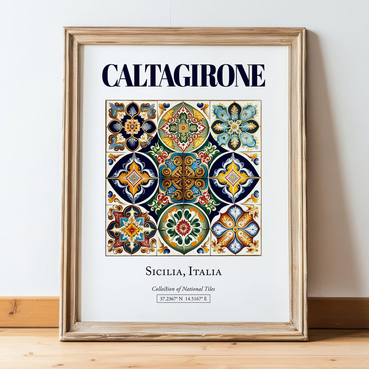 Caltagirone, Italy – Travel Wall Decor, in wooden frame leaning on the floor