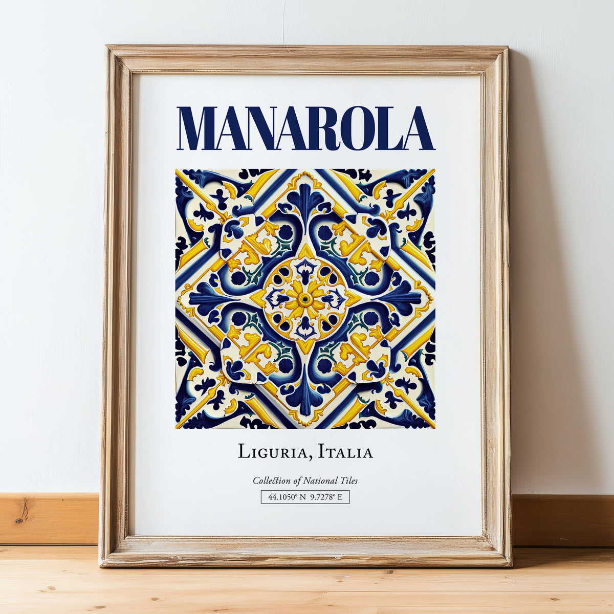Manarola, Italy – Travel Wall Decor, in wooden frame leaning on the floor