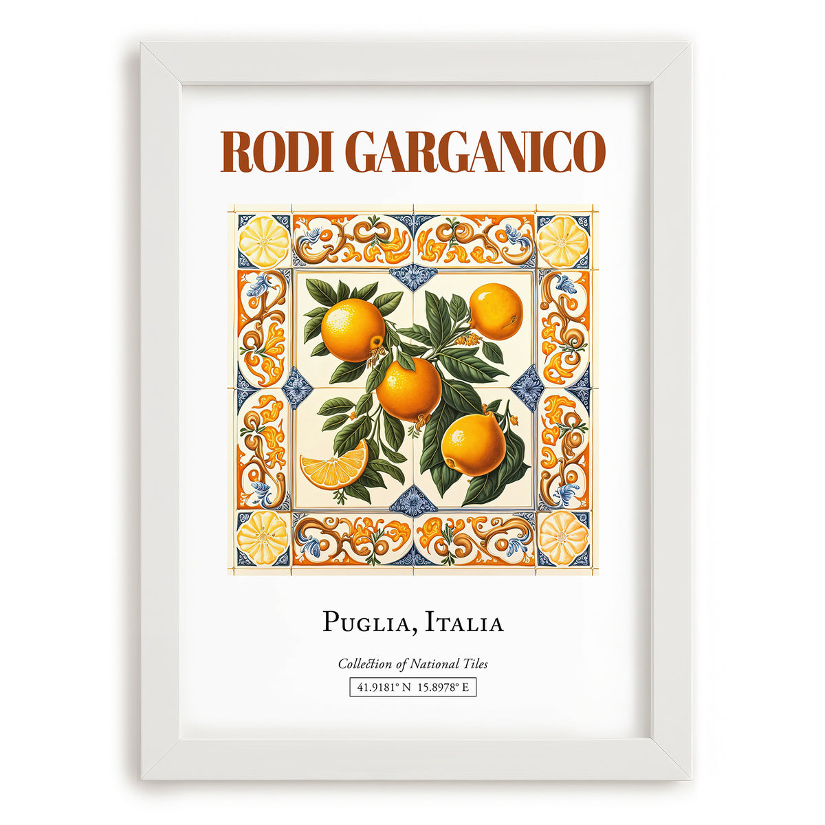 Rodi Garganico, Italy – Architectural Travel Art, placed in minimal white frame