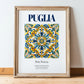 Puglia (Apulia), Italy – Travel Poster, in wooden frame leaning on the floor