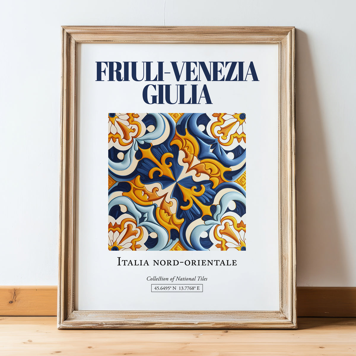 Friuli-Venezia Giulia, Italy – World Heritage Travel Poster, in wooden frame leaning on the floor