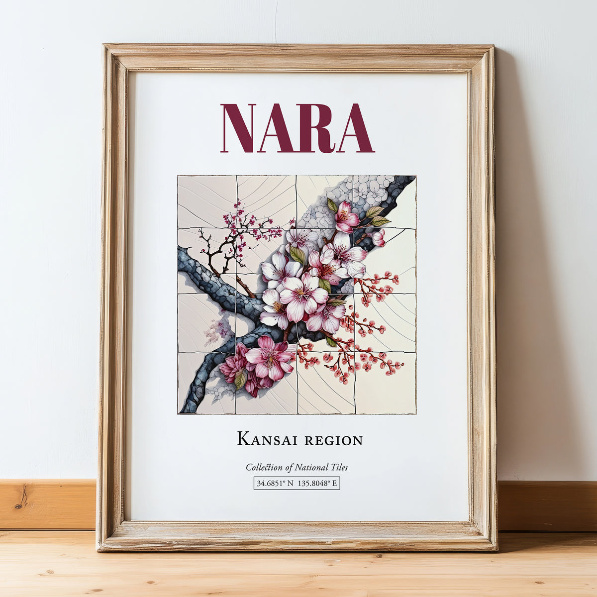 Nara, Japan – Wanderlust-Inspired Poster, in wooden frame leaning on the floor