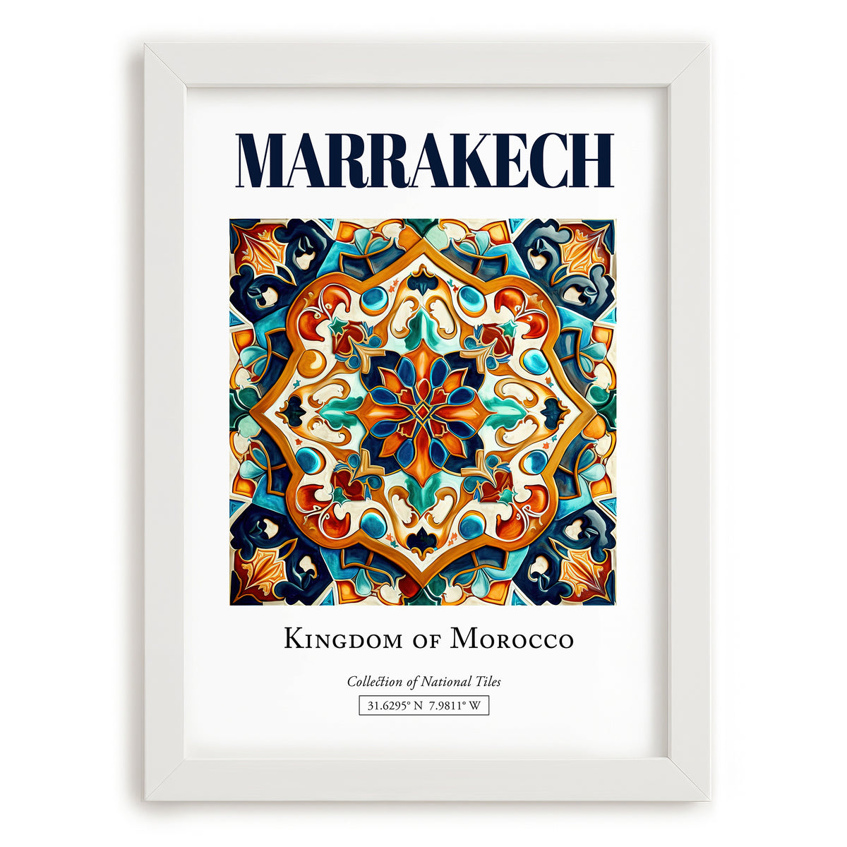 Marrakech, Morocco – Global Cities Wall Print, placed in minimal white frame