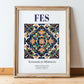 Fes, Morocco – Travel Poster, in wooden frame leaning on the floor