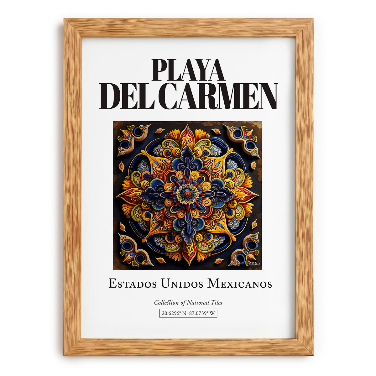 Playa del Carmen, Mexico – Travel Print, set in oak frame