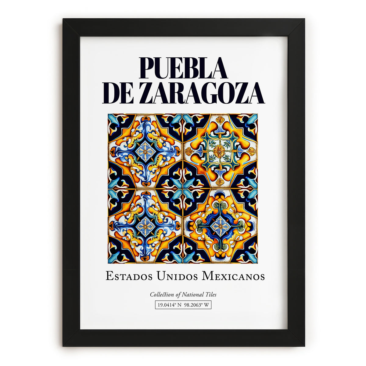 Puebla de Zaragoza, Mexico – Cultural Heritage Wall Art, in sleek black frame