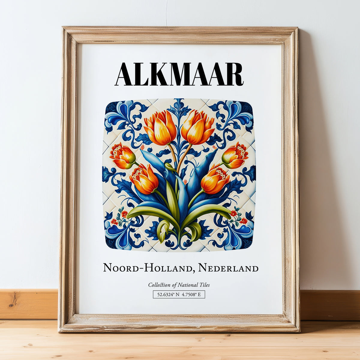 Alkmaar, Netherlands – Travel Destination Art, in wooden frame leaning on the floor