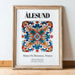 Ålesund, Norway – Travel Poster, in wooden frame leaning on the floor