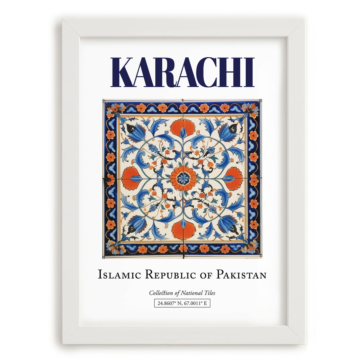 Karachi, Pakistan – Retro Travel Poster, placed in minimal white frame