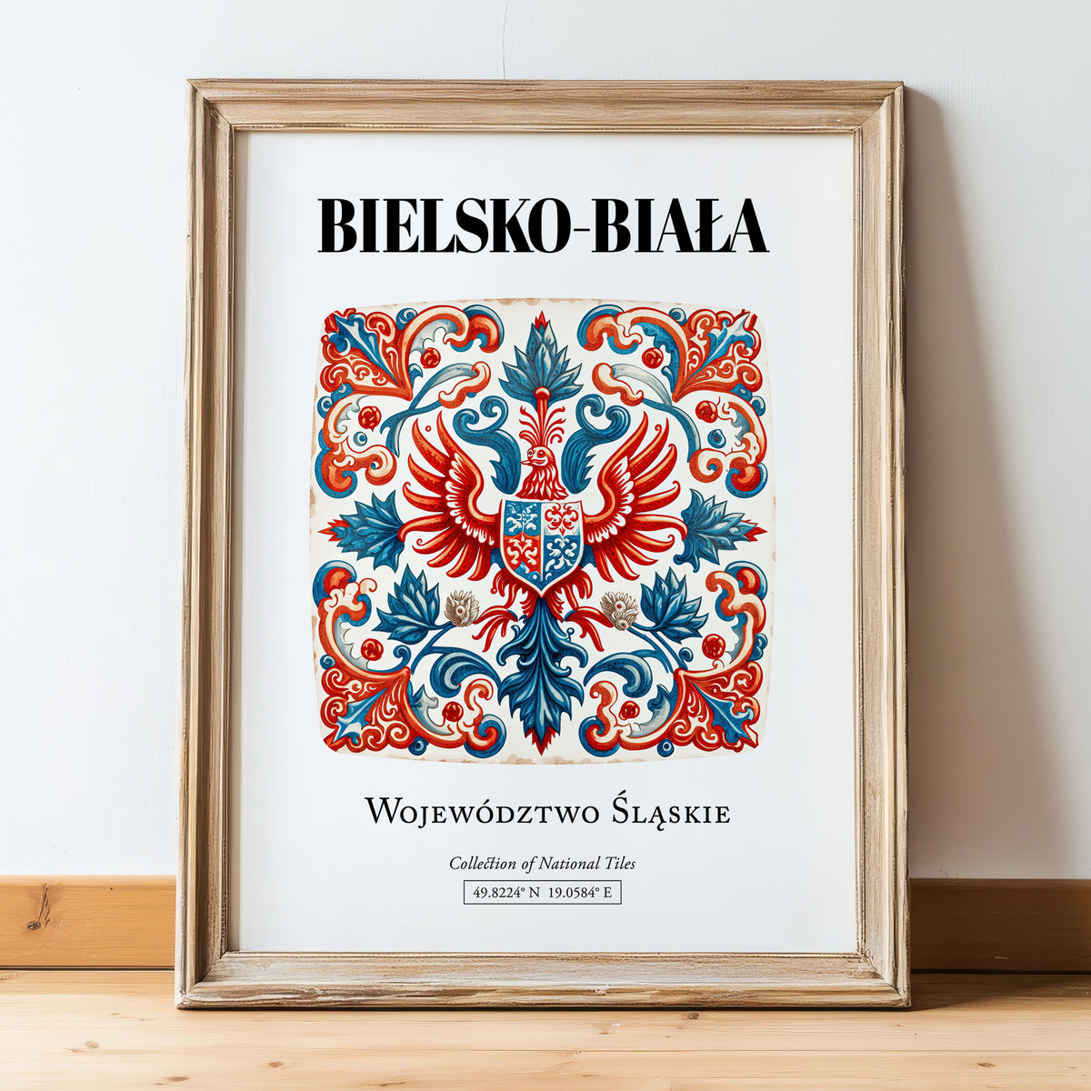 Bielsko-biała, Poland – Travel Wall Art, in wooden frame leaning on the floor