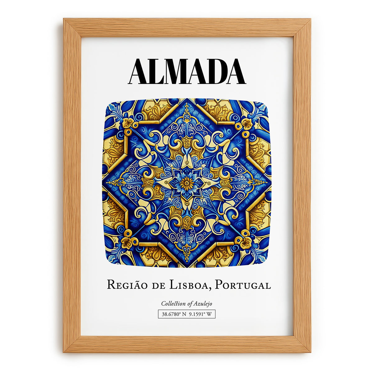 Almada, Portugal – Travel Poster, set in oak frame