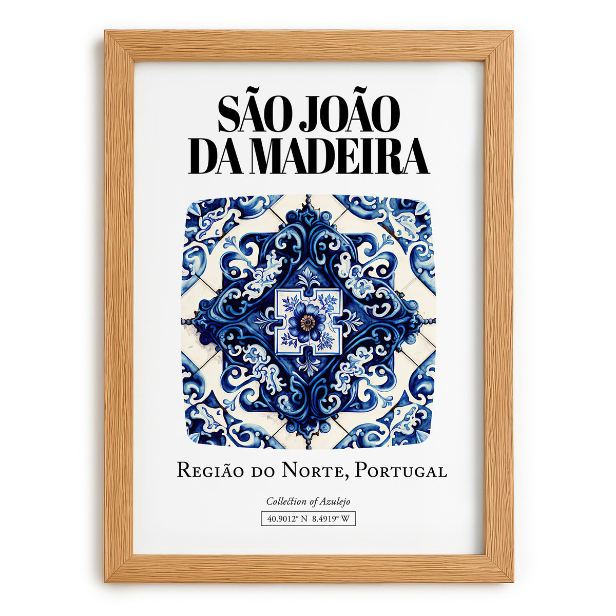 São João Da Madeira, Portugal – Travel Print, set in oak frame