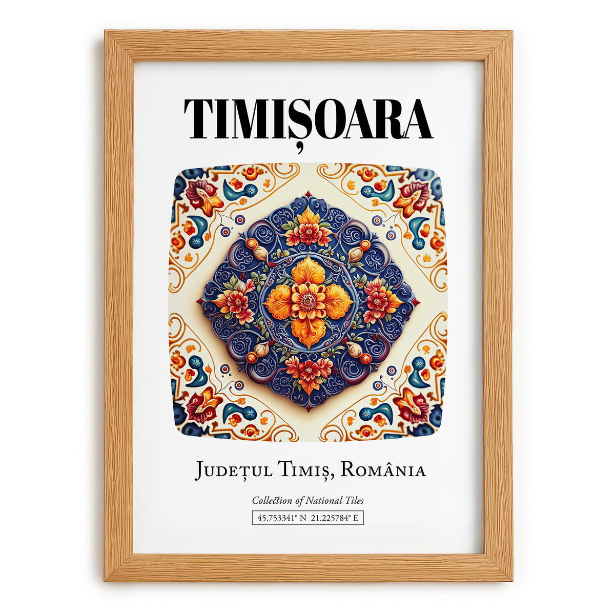 Timișoara, Romania – Retro Travel Poster, set in oak frame