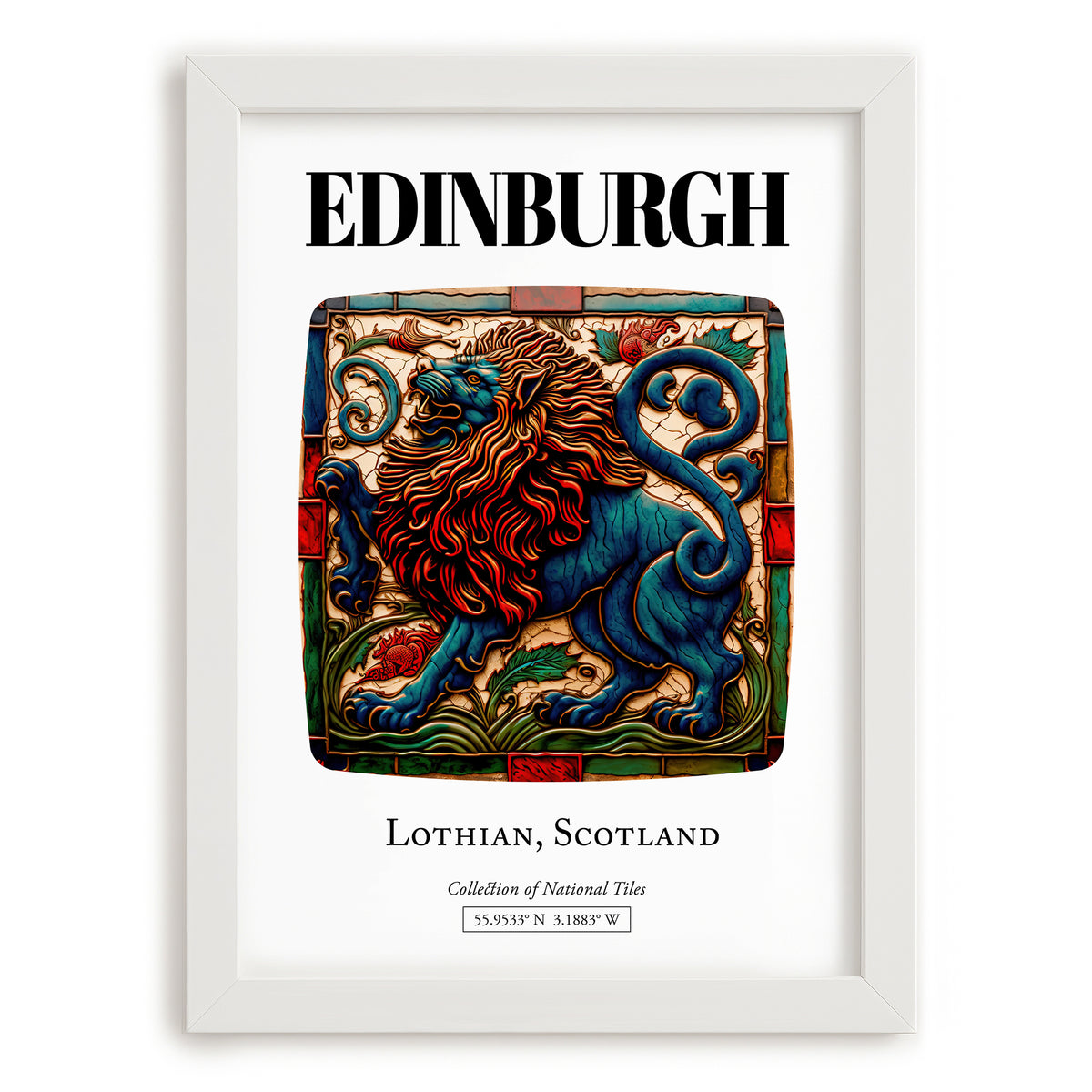 Edinburgh, Scotland – Travel Poster, placed in minimal white frame