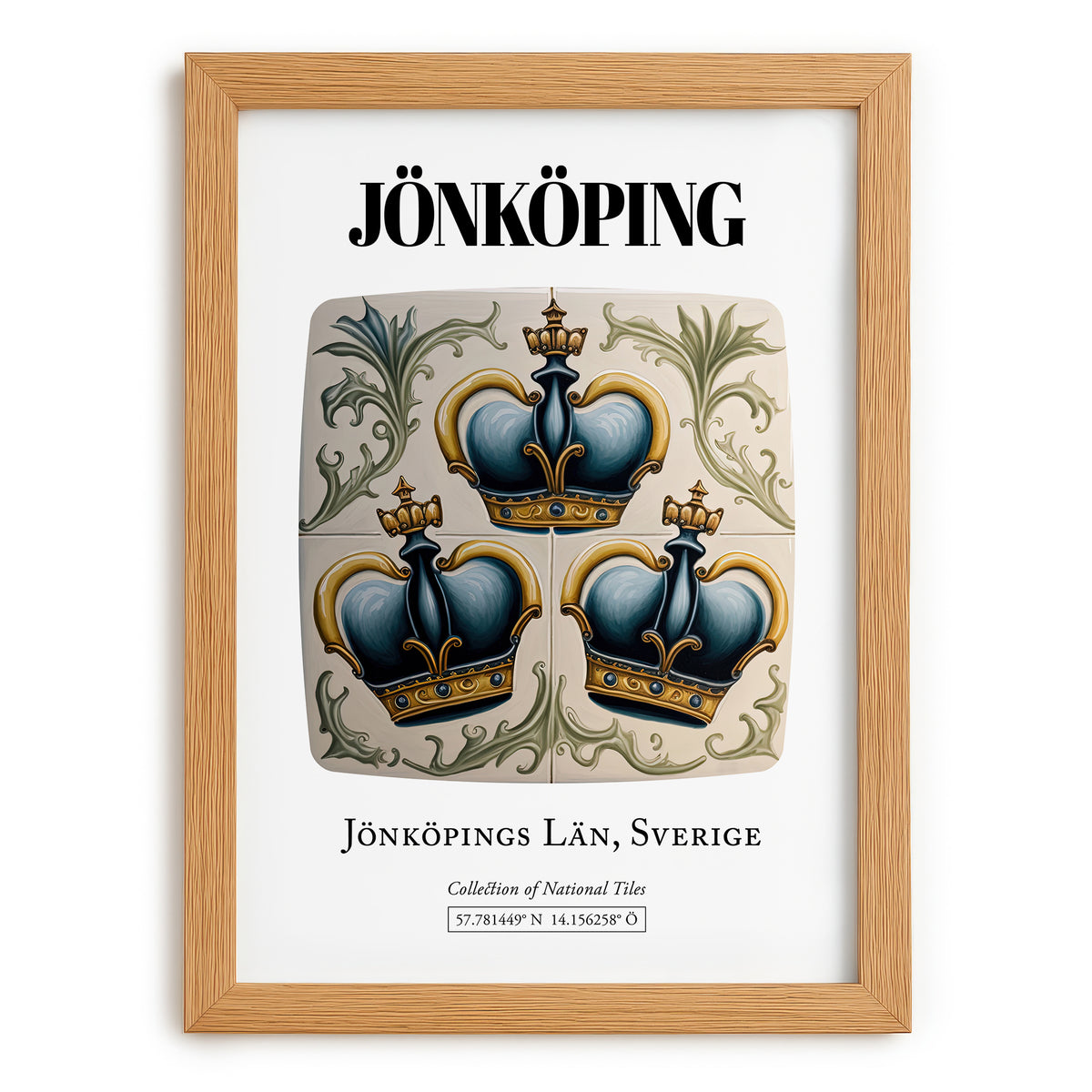 Jönköping, Sweden – Travel Print, set in oak frame
