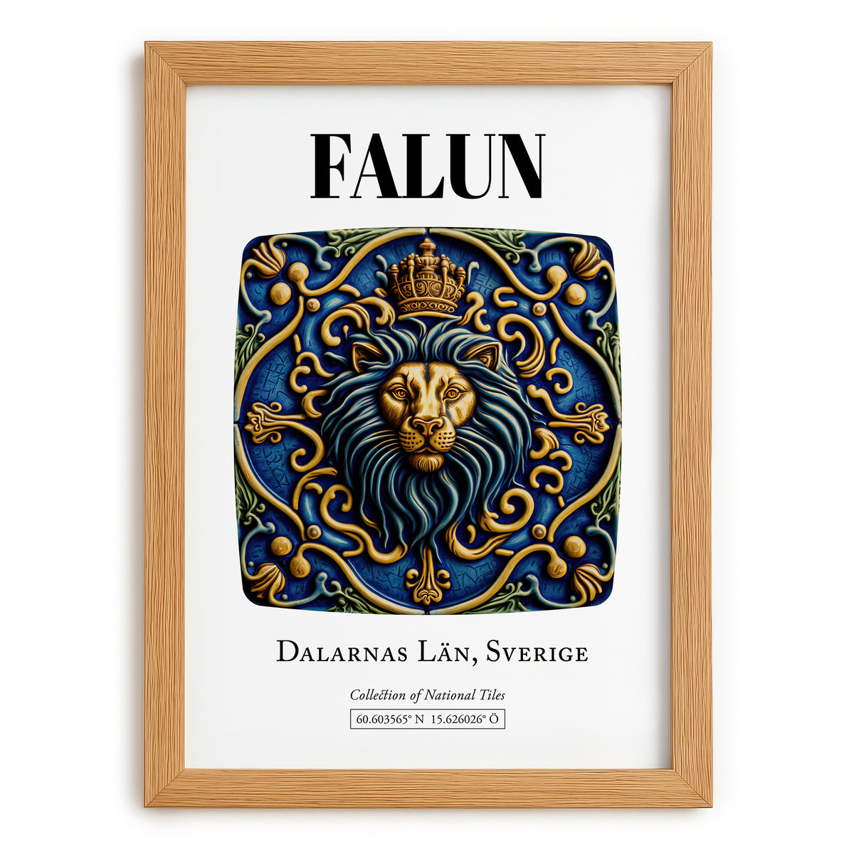 Falun, Sweden – Travel Poster, set in oak frame
