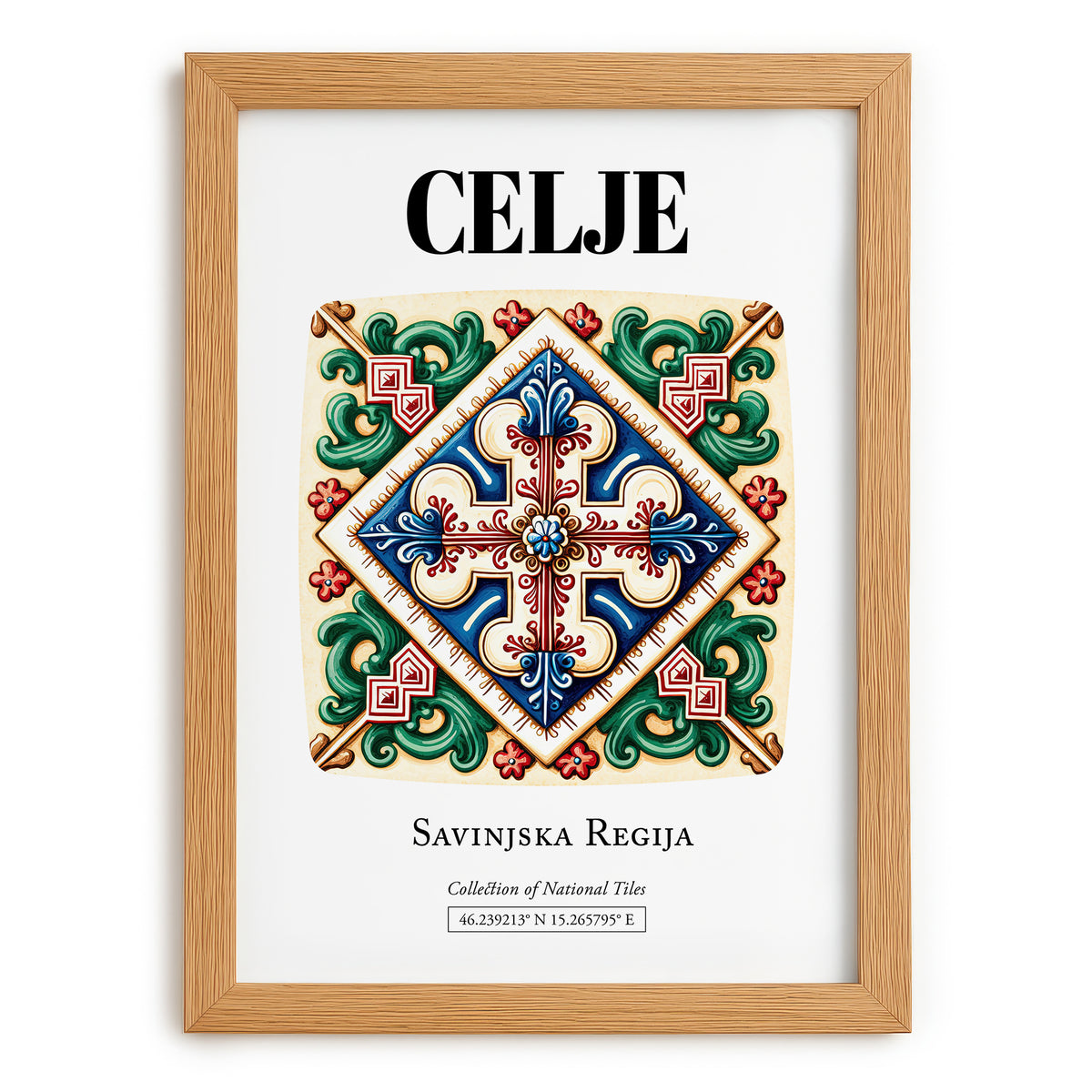 Celje, Slovenia – Minimalist Travel Print, set in oak frame