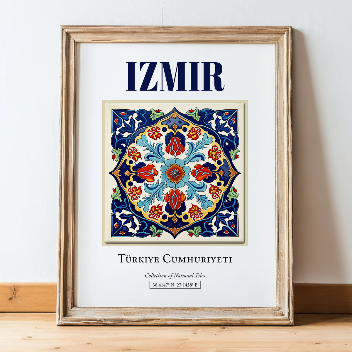 Izmir, Turkey – Tourist Destination Poster, in wooden frame leaning on the floor