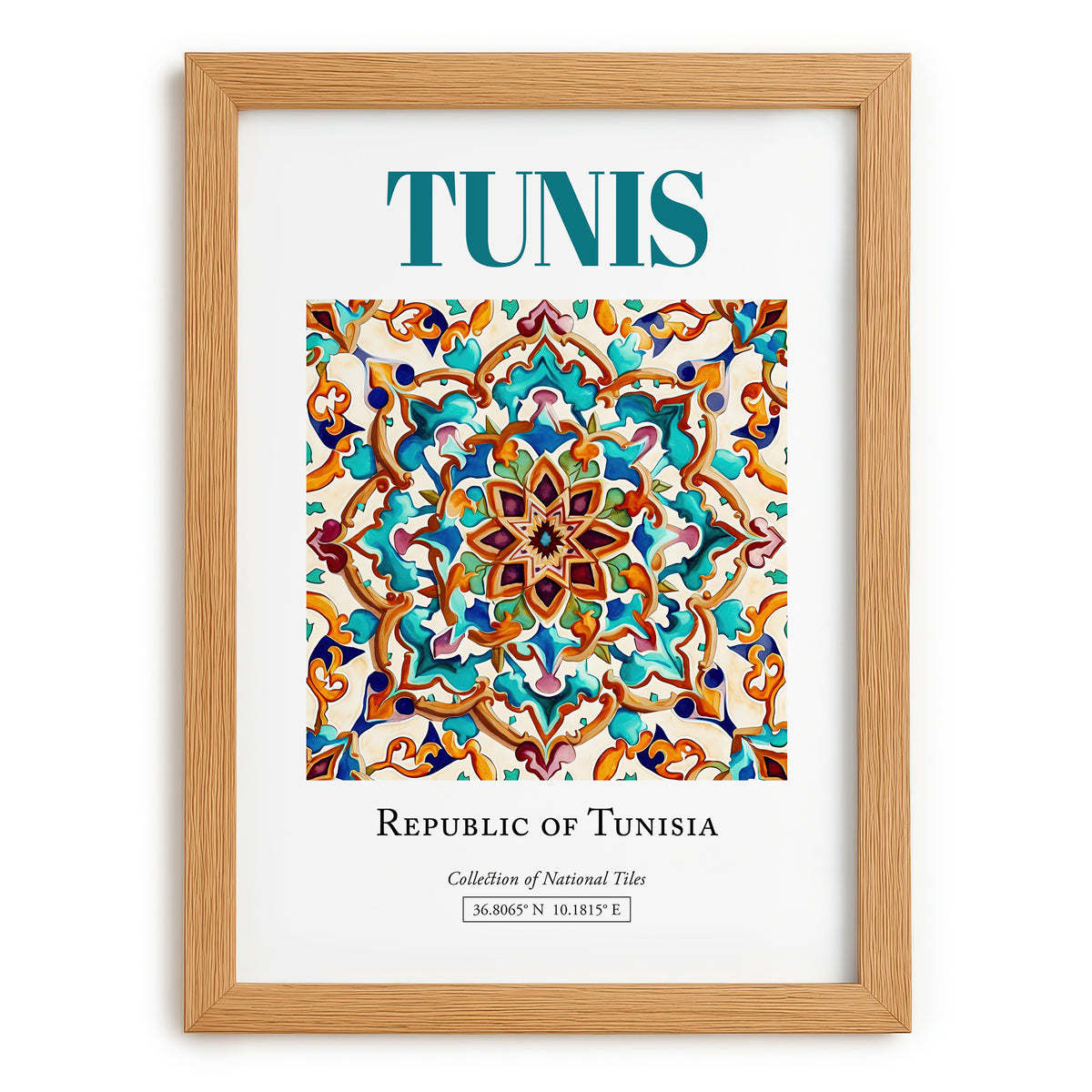 Tunis, Tunisia – Travel Print, set in oak frame