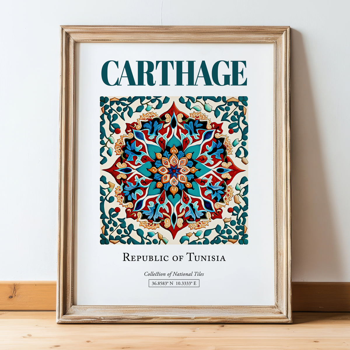 Carthage, Tunisia – Global Cities Wall Print, in wooden frame leaning on the floor