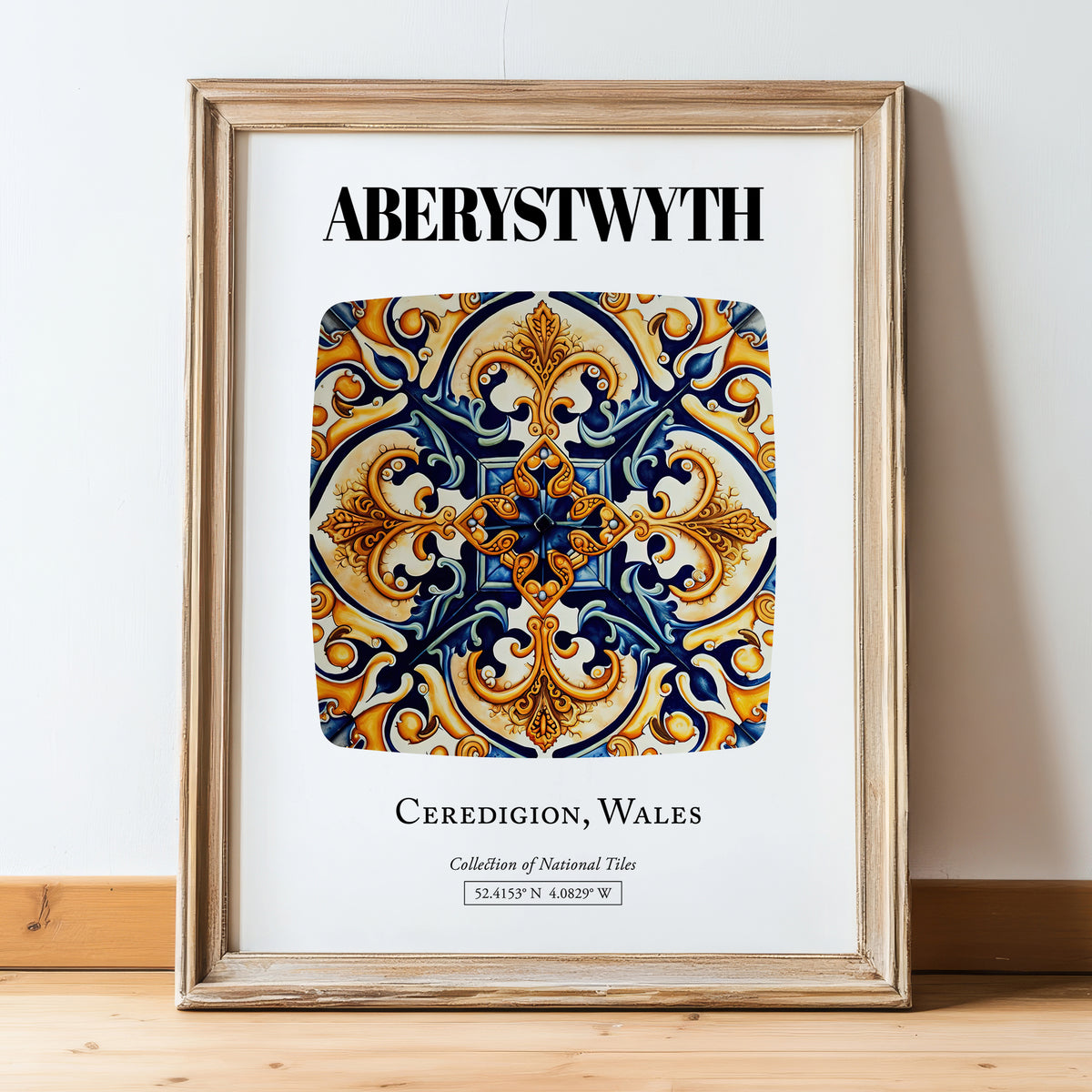 Aberystwyth, Wales – Travel Poster, in wooden frame leaning on the floor