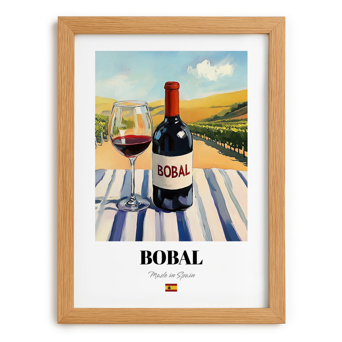 Bobal – Spanish Red Wine, Vinoteca Wall Art, set in oak frame