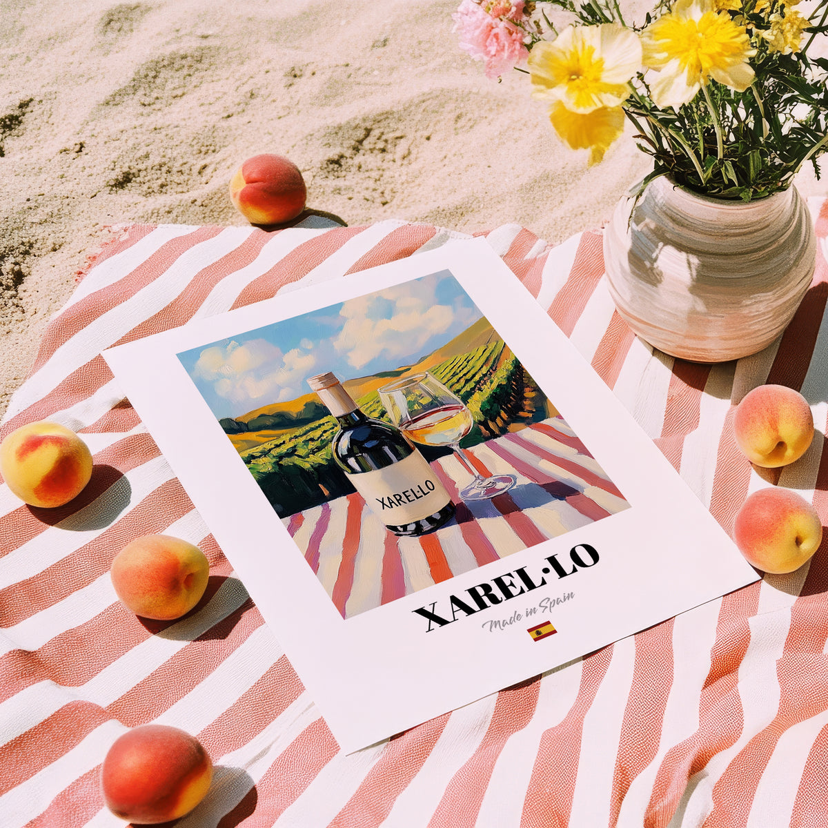 Xarel·lo – Spanish White Wine, Vineyard Terrace Poster, unframed on coastal sand