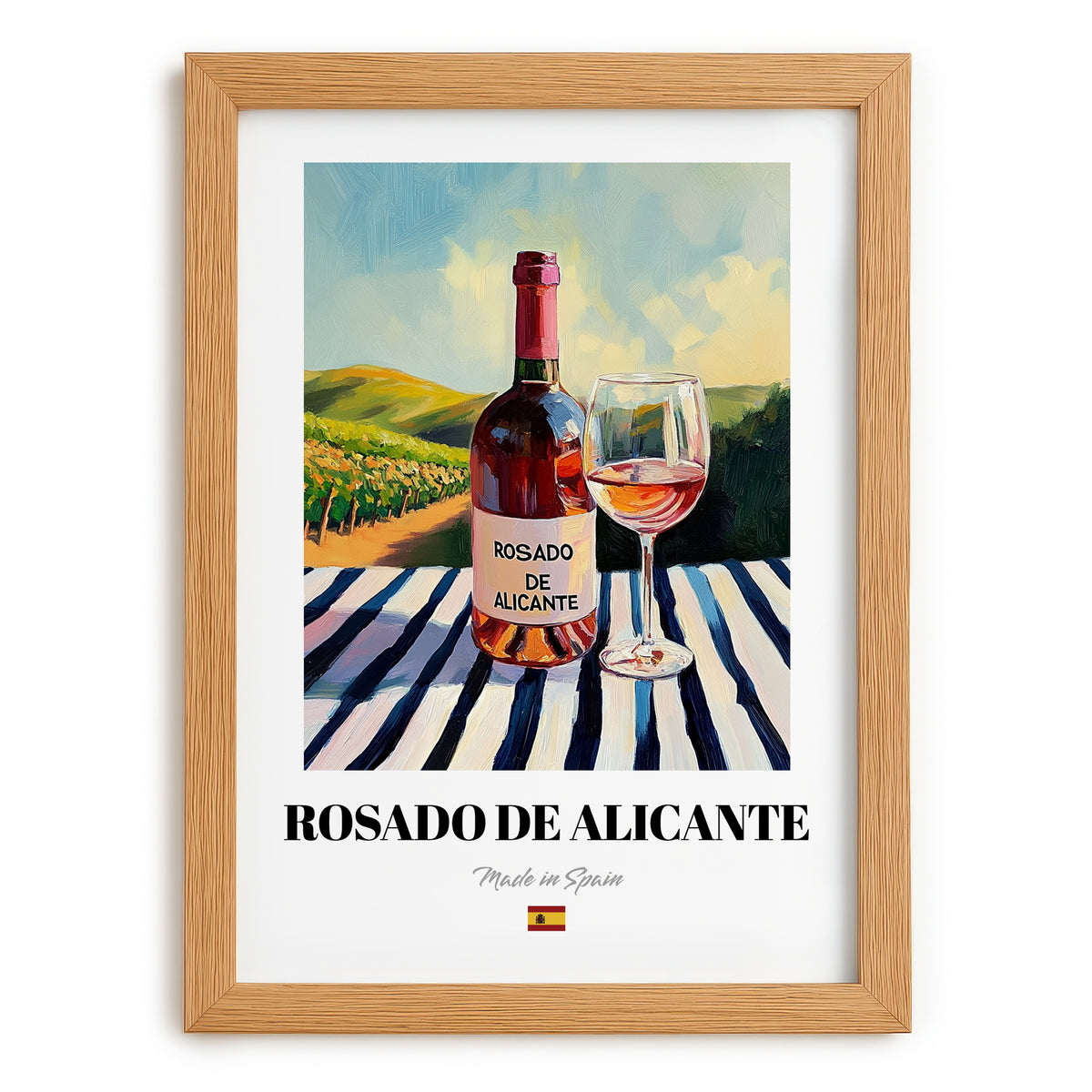 Rosado de Alicante – Spanish Rose Wine, Vinoteca Painting, set in oak frame