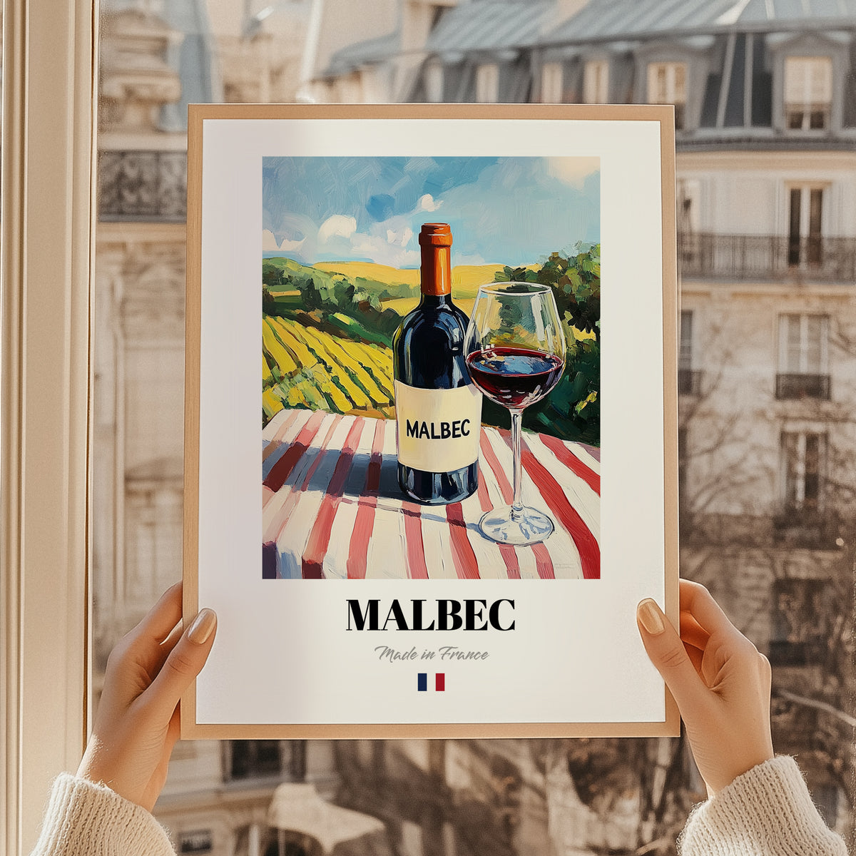 Malbec – French Red Wine, Enoteca Poster, styled in a charming Paris street view