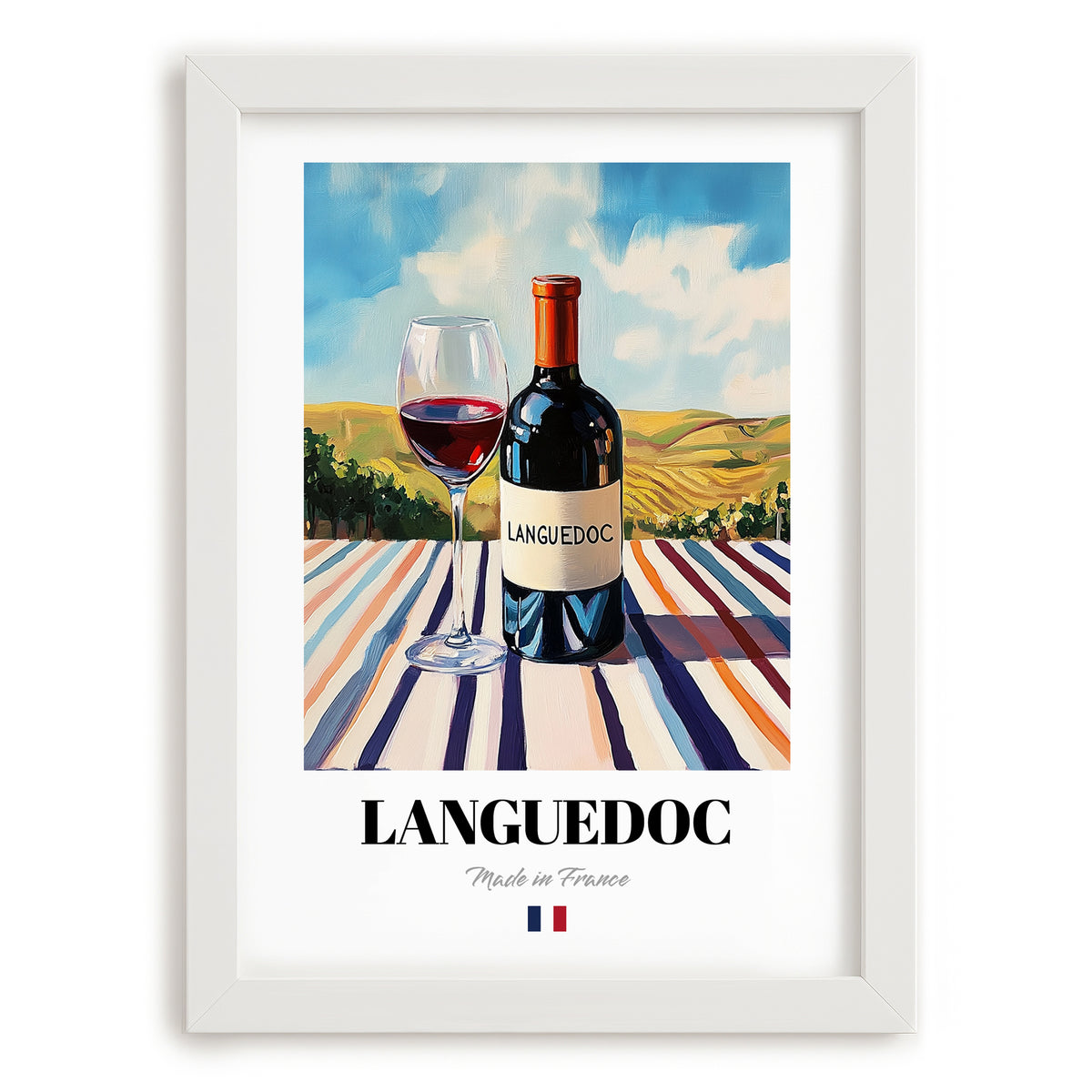 Languedoc – French Red Wine, Enoteca Wall Decor, placed in minimal white frame