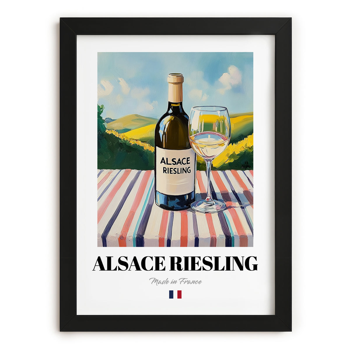 Alsace Riesling – French White Wine, Wine Bar Painting, in sleek black frame
