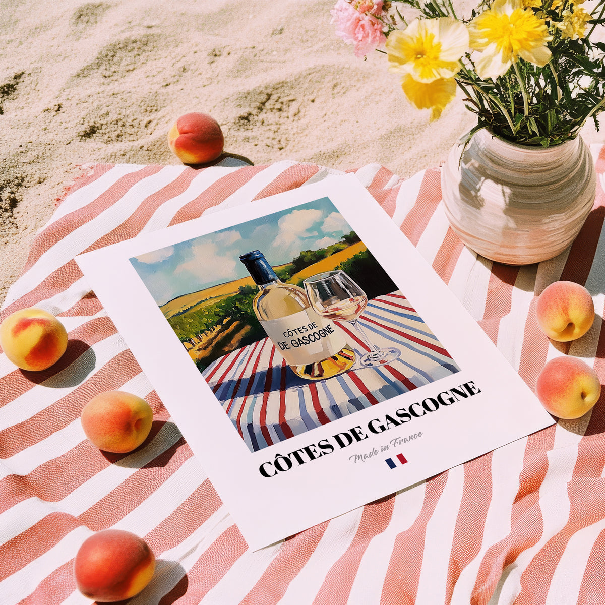 Côtes de Gascogne – French White Wine, Bodega Poster, unframed on coastal sand