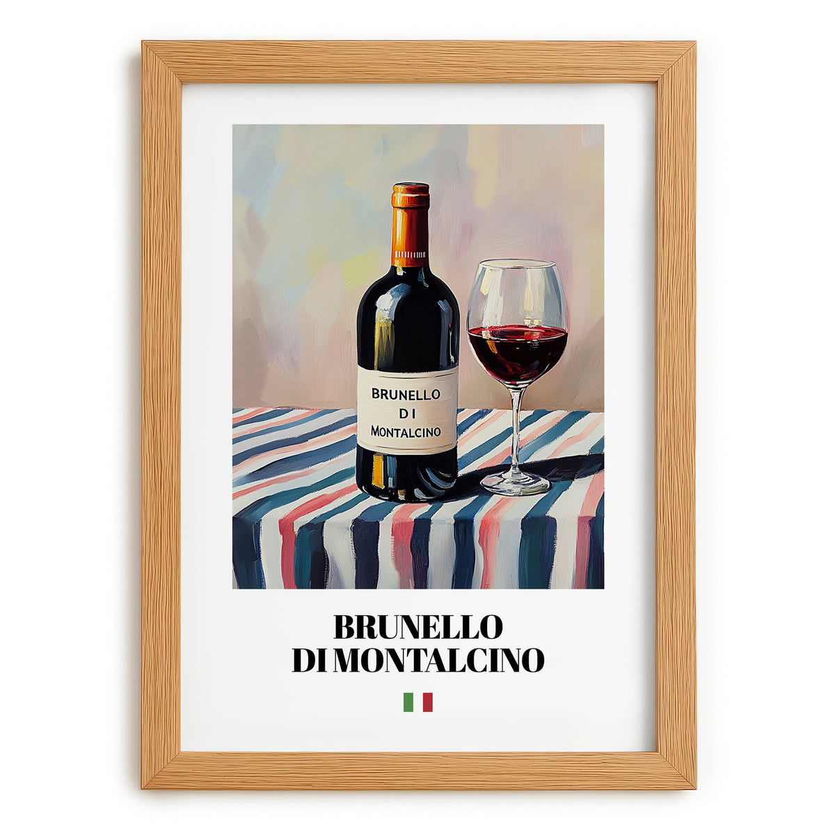 Brunello di Montalcino – Italian Red Wine, Vineyard Terrace Print, set in oak frame